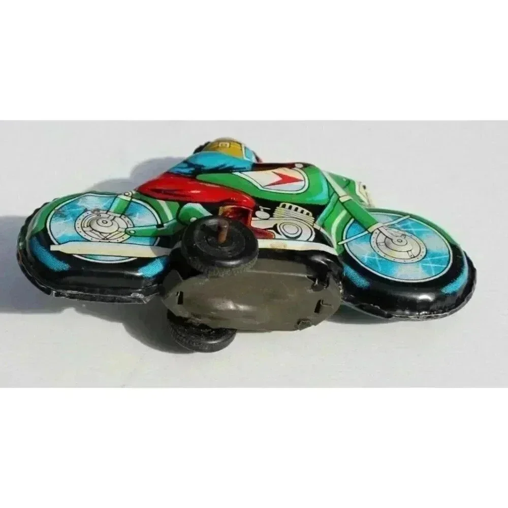 Vintage Green Motorcycle Friction Tin Toy - Made In Japan